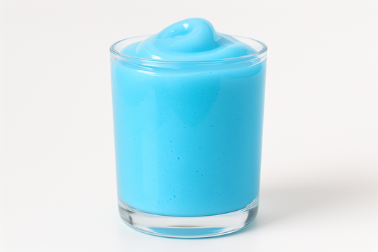 baby blue slime in a slightly tall container