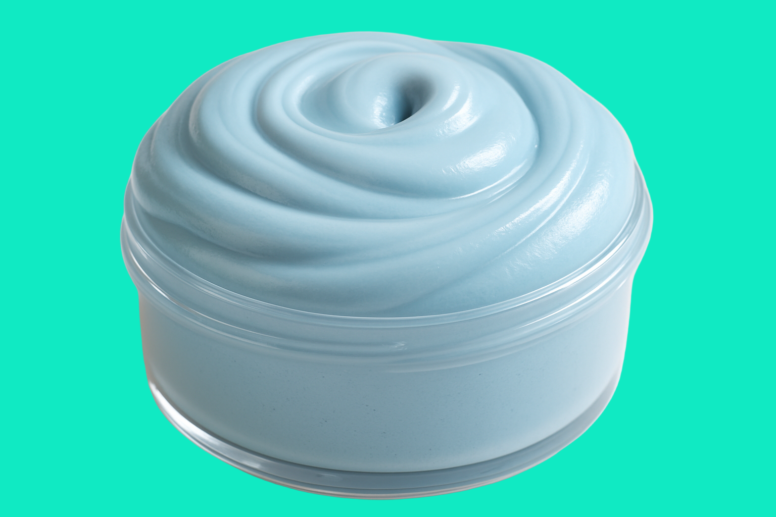 Baby blue buttery slime in a container