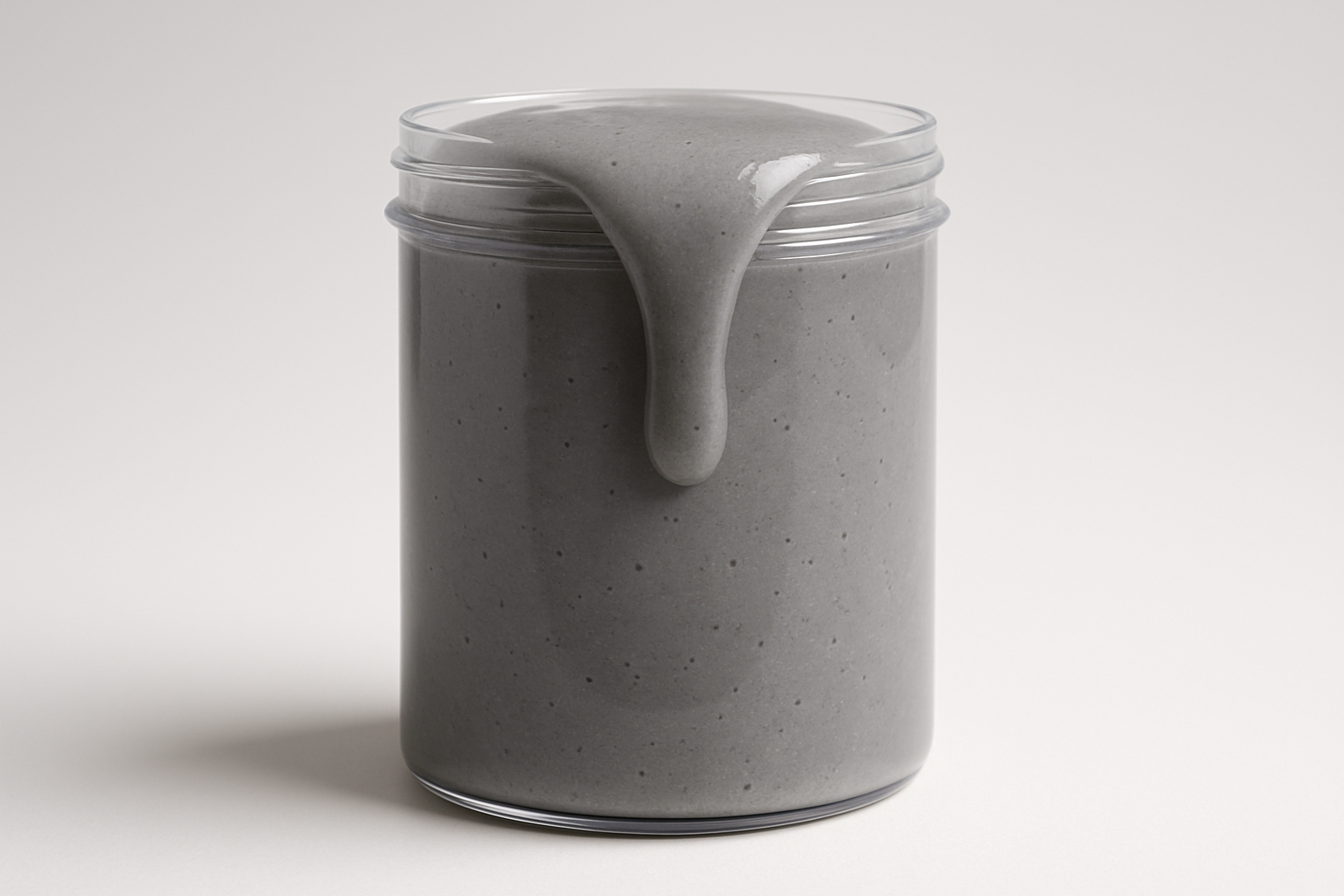 Gray solid slime in a slightly tall container