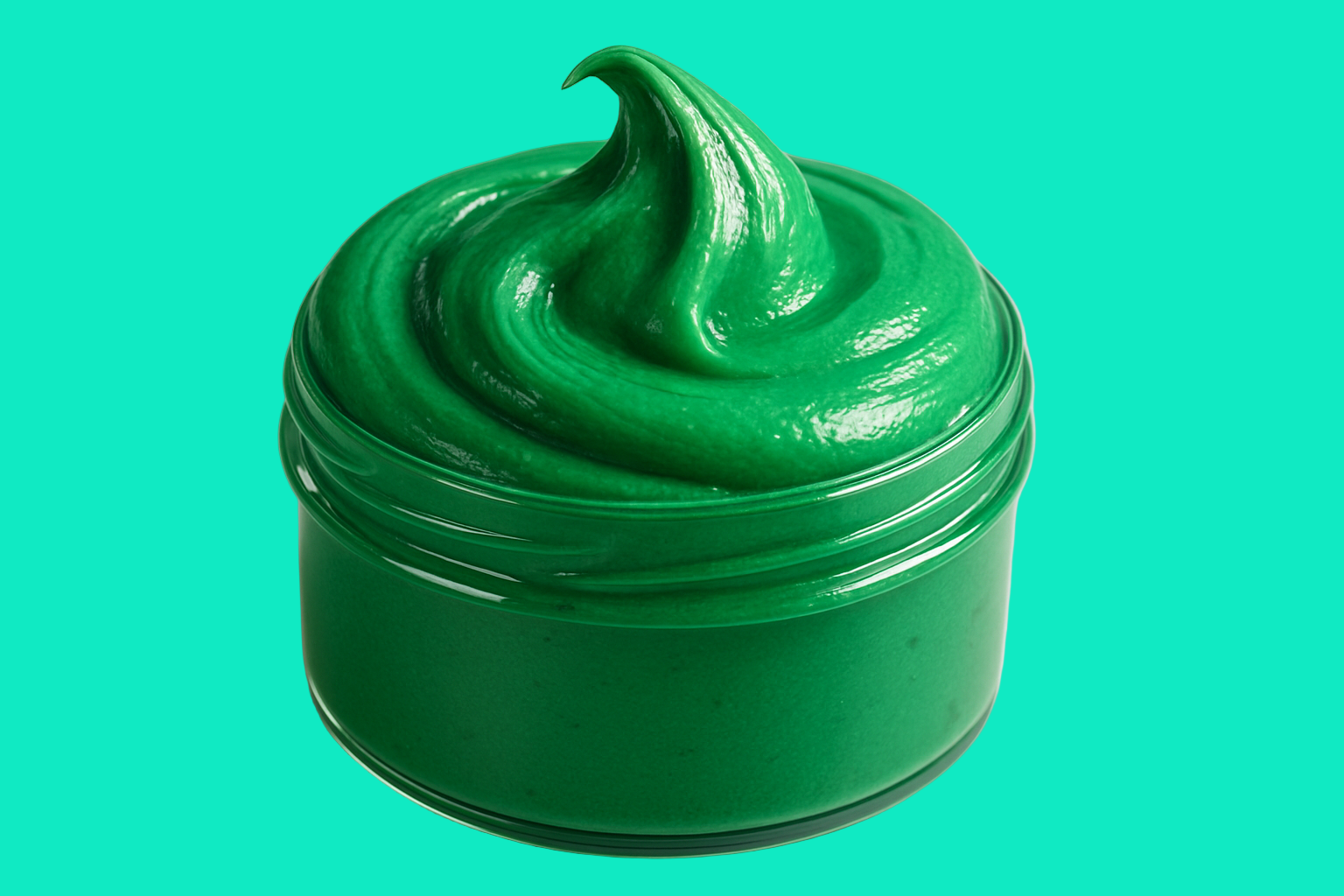 Green buttery slime in a container
